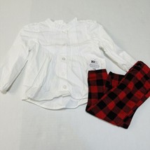 Toddler Girl 2T White Ruffle Shirt &amp; Buffalo Plaid Pants Holiday Outfit - $15.83