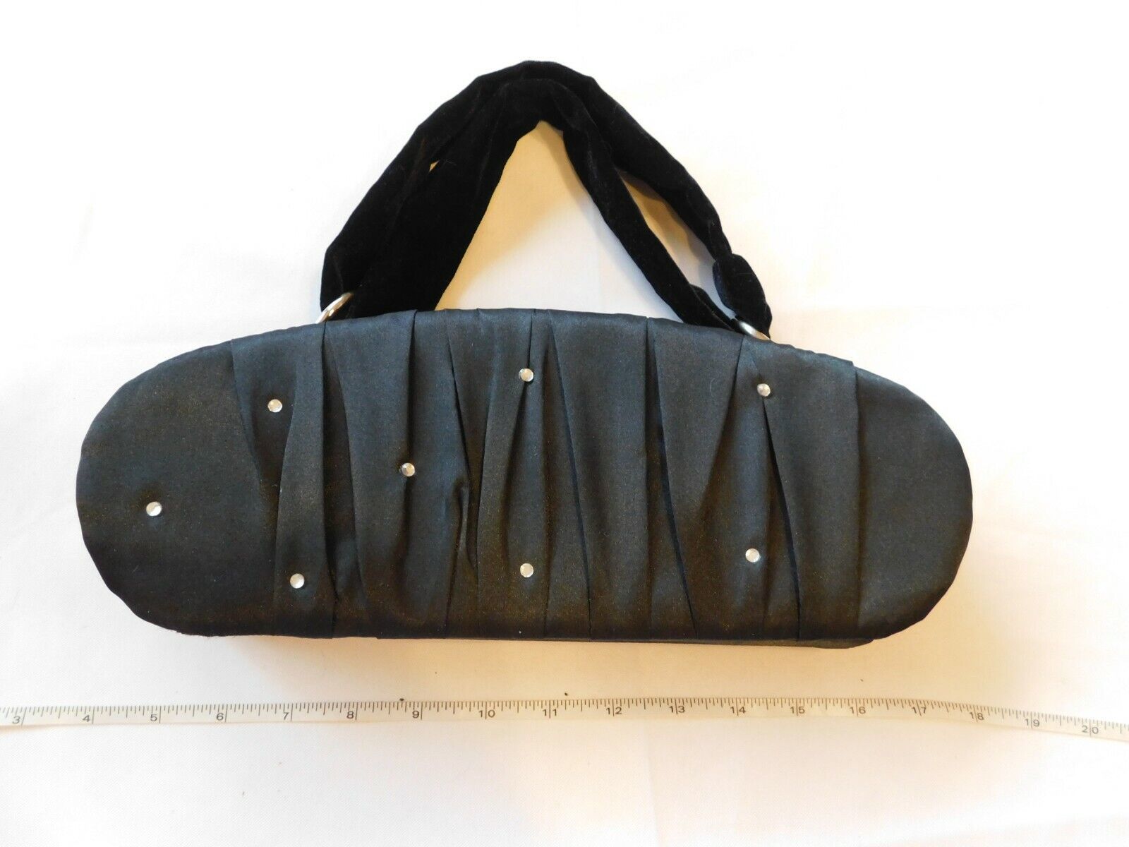 Victoria&#39;s Secret womens Evening Bag travel Purse handbag Black Satin Rh... - $20.58