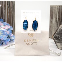 Kendra Scott Elle Faceted Navy Blue Abalone Vintage Gold Statement Earrings NWT - $78.71
