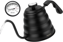 Tea Kettle with Thermometer Pot Black Gooseneck Kettle Teapot Pour over Coffee K - £23.36 GBP
