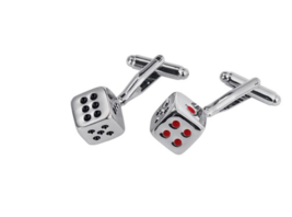 Dice Cufflinks Silver Tone (Chrome) With Black and Red Enamel Brand NEW - £9.57 GBP