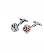 Dice Cufflinks Silver Tone (Chrome) With Black and Red Enamel Brand NEW - $16.65 CAD