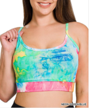 Zenana 1X Tie Dyed Mesh Lined Adjustable Strap Padded Athletic Bra Green... - $13.37