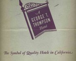 Eureka Inn Menu Humboldt County California  George T Thompson Hotel 1960&#39;s - £65.75 GBP