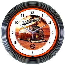 Volkswagen Bus Authorized Auto Car Garage LED 15&quot; Wall Décor Neon Clock ... - $85.99