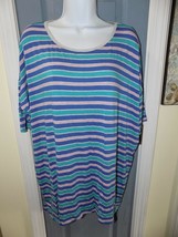 LuLaRoe Irma Striped Blue/Purple/Pink/Gray Print Size XL Women&#39;s NWOT - £20.04 GBP