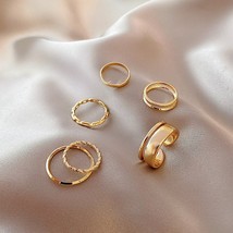 Rings Set 2021 New Trends Fashion For Women Gold Minimalist Jewelry Punk Brass I - £7.71 GBP