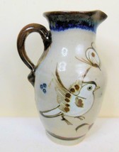 Vintage El Palomar  Birds &amp; Butterfly Tonala Pottery Pitcher 6 Inch Signed KE - £18.15 GBP