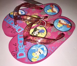 Disney Princess Girls Flip Flops Pink Glitter Sandals Belle Ariel Cinder... - $13.97