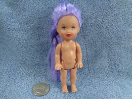 Purple Hair 4&quot; Vinyl Doll Blue Eyes Naked  - £0.90 GBP