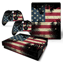 Xbox One X Console &amp; 2 Controllers Americana USA Flag Decal Vinyl Skin Wrap - £10.96 GBP