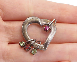 LENOX 925 Sterling Silver - Vintage Peridot &amp; Pink Topaz Heart Pendant - PT4895 - £34.23 GBP