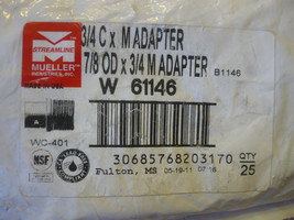  Box of 25 Mueller 3/4 C x M Adapter W 61146 WC-401 7/8ODx3/4M  - £5.80 GBP