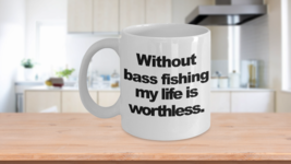 Bass Fishing Mug White Coffee Cup Funny Gift Bass Fisherman Dad Angler Boat - £14.46 GBP+