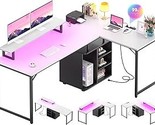 L Shaped Computer Desk With Led Lights &amp; Power Outlet, 58&quot; Reversible Ga... - $277.99