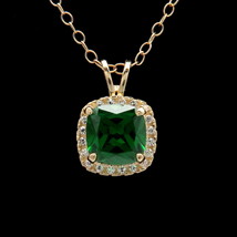 1.5CT Kissen Grün Smaragd Künstlicher Diamant Anhänger 14k Gelb Vergoldet - £87.45 GBP