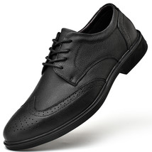 Men&#39;s Casual Shoes Toe Top Layer Cowhide Brogue Shoes Low-top Laces Business Sho - £78.59 GBP