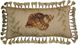 Aubusson Throw Pillow 12 X 24 Handwoven Wool Seashell Brown Green - £223.02 GBP