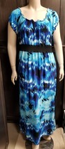 Roman Fashion Blue Tye Dye Long Dress Elastic Waistband Stretchy XL, 2XL, 3XL - £12.52 GBP