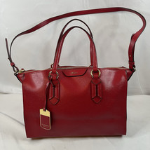 Lauren Ralph Lauren Red Single Zip Large Leather Tote Bag Handbag Shoulder Bag - £43.44 GBP