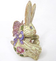 VTG Cloisonne Easter Bunny Figurine Butterfly Wings Brass Floral Enamel Rabbit 4 - £18.92 GBP