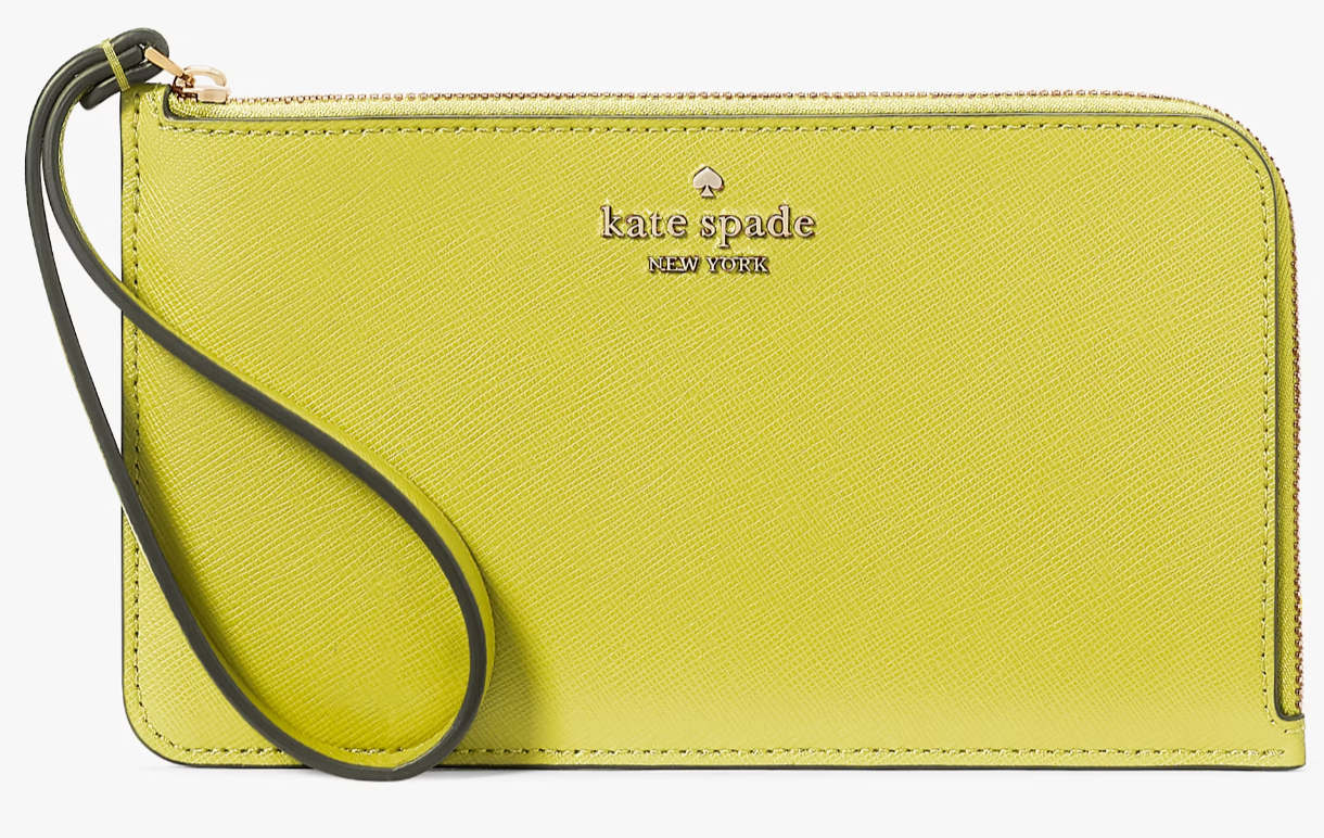 Kate Spade Lucy Yellowish Green Leather Medium L-Zip Wristlet KE546 Wallet NWT