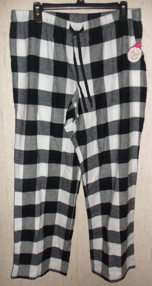 NWT WOMENS So BLACK &amp; WHITE BUFFALO PLAID FLANNEL PAJAMA / LOUNGE PANTS ... - $23.33