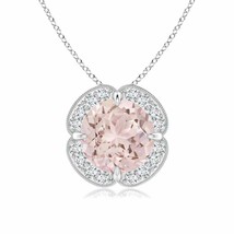 ANGARA Claw-Set Morganite Clover Pendant with Diamond Halo in 14K Solid Gold - £637.75 GBP
