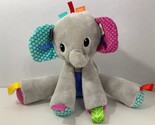 Bright Starts Taggies baby toy plush rattle gray elephant blue pink colo... - $10.39