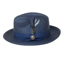 Men's Milani Straw Braided Fedora Hat Soft Crushable FDS-002 Solid Navy image 3