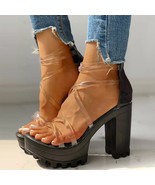Women&#39;s Chunky Zippered Waterproof Platform High Heel Sandals Shoes Size 8 - £47.10 GBP