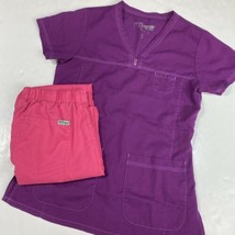 Grey&#39;s Anatomy Scrub Set 2pc Womens XSmall Top &amp; XS Petite Pants Pink &amp; Purple - £16.98 GBP