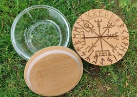 Set Of 2 Handmade Engraved Viking Food Tea Coffee Sugar Jars Tins Bowls Glass - £31.10 GBP