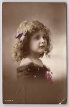 RPPC Darling Young Girl Purple Hair Bow Studio Real Photo Postcard Y25 - £5.46 GBP
