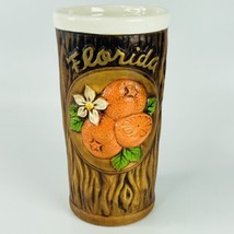 Ceramic Florida Oranges Blossoms Tree Bark Souvenir Glass Cup VTG Made J... - £14.00 GBP