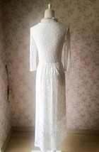 Ivory White Lace Maxi Dress Women Boho Wedding Custom Plus Size Lace Maxi Dress image 7