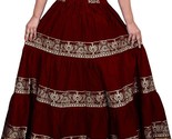 Handmade Rajasthani Ethnic Flare Women Skirt Gold Elastic Waist Maroon F... - $22.14
