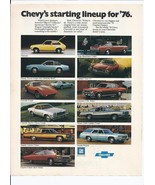 1976 Chevorlet Starting Line up Print Ad Automobile car 8.5&quot; x 11&quot; - €17,34 EUR