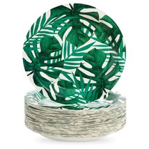 80-Pack Hawaiian Party Plates, Disposable 9&quot; Green Leaf Plates Paper Design - £28.20 GBP