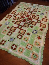 Granny Square Blanket Crochet Afghan Vintage Handmade Throw 51&quot;x32&quot; Homemade - £20.30 GBP