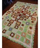 GRANNY SQUARE BLANKET CROCHET AFGHAN Vintage Handmade Throw 51&quot;x32&quot; Home... - £20.30 GBP