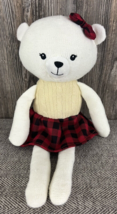 Spark Create Imagine Knit Plush Teddy Bear Girl Plaid Skirt Baby Rattle Crinkle - £12.45 GBP