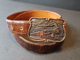 VTG Mens WATHNE Brown Leather Belt sz 36 with 5473 Pennsylvania Railroad Buckle - £61.07 GBP