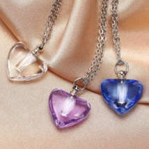 Stainless Steel Cremation Ashes Keepsake Heart Glass Pendant Necklace - $10.99