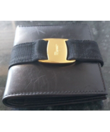 EUC Ferragamo Vara Black Bifold Wallet Gold Hardware 223053 Coin Purse - $69.29
