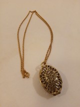 Women&#39;s Antiqued Gold Tone Filigree Egg Shaped Locket/ Pendant &amp; Necklace - £14.24 GBP
