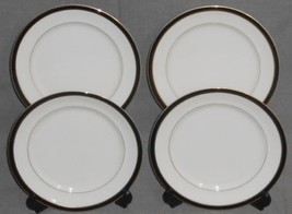 Set (4) Mikasa Petite Bone Black Tie Pattern Dinner Plates Made In Japan - £101.20 GBP
