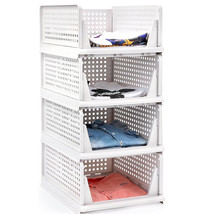 4PCS Stackable Plastic Storage Basket, Foldable Closet Organizers Slidin... - $46.99