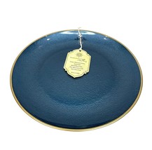 Turkish Glass 6 Entree Dinner Plates Set Blue Textured Gold Rim 11&quot; NWT - $119.00