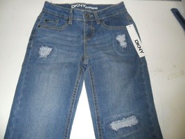 DKNY Jeans Size 8 Girls&#39; Boyfriend Distressed Blue Vintage Wash Jeans NWT - £14.64 GBP